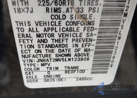 2020 Nissan Rogue Sv Intelligent Awd из США, поврежденный, VIN JN8AT2MV5LW123909